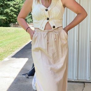 Vtg Linen Blend Easy Skirt